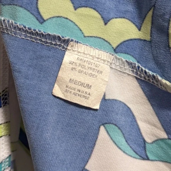 Cha Cha Vente Womens Blue Lime Green Abstract Psychedelic Empire Waist Top Med - Picture 3 of 4